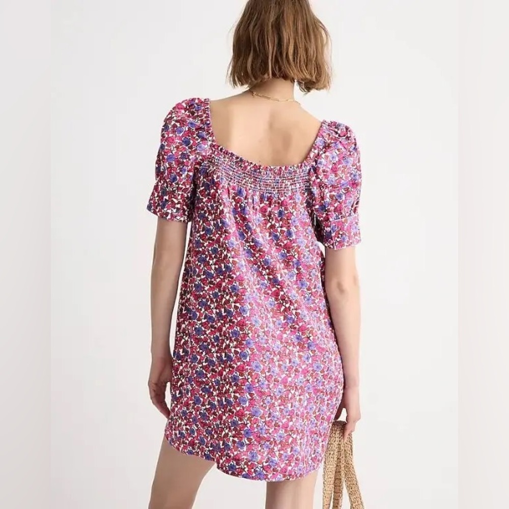 NWOT 100% Linen J.Crew “Afternoon Dress” Floral Smocked Mini Dress - Cottagecore - Picture 3 of 8